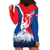 Slovakia – Red Blue Deer and Mountain Design Hoodie Dress with National Symbols