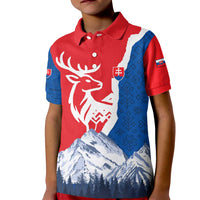 Slovakia – Red Blue Deer and Mountain Design Kid Polo Shirt with National Symbols