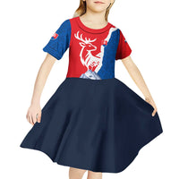 Slovakia – Red Blue Deer and Mountain Design Kid Short Sleeve Dress with National Symbols