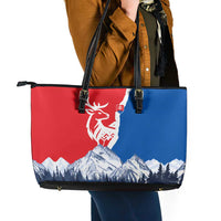 Slovakia – Red Blue Deer and Mountain Design Leather Tote Bag with National Symbols