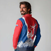 Slovakia – Red Blue Deer and Mountain Design Long Sleeve Polo Shirt with National Symbols