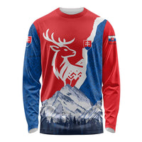 Slovakia – Red Blue Deer and Mountain Design Long Sleeve Shirt with National Symbols