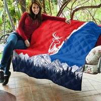 Slovakia – Red Blue Deer and Mountain Design Quilt with National Symbols