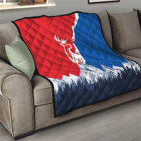 Slovakia – Red Blue Deer and Mountain Design Quilt with National Symbols