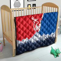 Slovakia – Red Blue Deer and Mountain Design Quilt with National Symbols