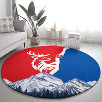 Slovakia – Red Blue Deer and Mountain Design Round Carpet with National Symbols