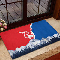 Slovakia – Red Blue Deer and Mountain Design Rubber Doormat with National Symbols