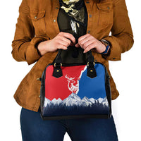 Slovakia – Red Blue Deer and Mountain Design Shoulder Handbag with National Symbols