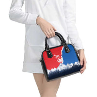 Slovakia – Red Blue Deer and Mountain Design Shoulder Handbag with National Symbols