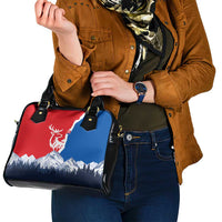 Slovakia – Red Blue Deer and Mountain Design Shoulder Handbag with National Symbols