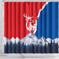 Slovakia – Red Blue Deer and Mountain Design Shower Curtain with National Symbols