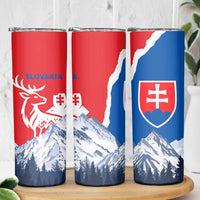 Slovakia – Red Blue Deer and Mountain Design Skinny Tumbler with National Symbols