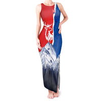 Slovakia – Red Blue Deer and Mountain Design Tank Maxi Dress with National Symbols