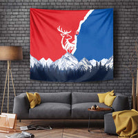 Slovakia – Red Blue Deer and Mountain Design Tapestry with National Symbols