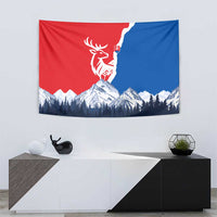 Slovakia – Red Blue Deer and Mountain Design Tapestry with National Symbols