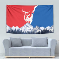 Slovakia – Red Blue Deer and Mountain Design Tapestry with National Symbols