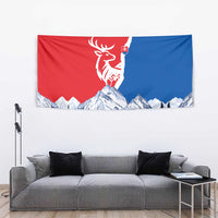 Slovakia – Red Blue Deer and Mountain Design Tapestry with National Symbols