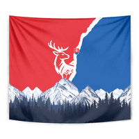 Slovakia – Red Blue Deer and Mountain Design Tapestry with National Symbols