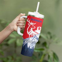Slovakia – Red Blue Deer and Mountain Design Tumbler With Handle with National Symbols