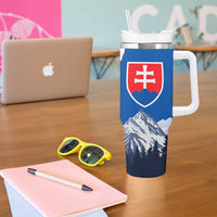Slovakia – Red Blue Deer and Mountain Design Tumbler With Handle with National Symbols
