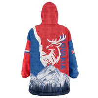 Slovakia – Red Blue Deer and Mountain Design Wearable Blanket Hoodie with National Symbols