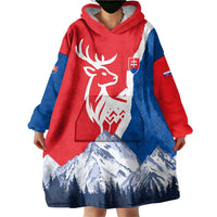 Slovakia – Red Blue Deer and Mountain Design Wearable Blanket Hoodie with National Symbols
