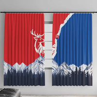 Slovakia – Red Blue Deer and Mountain Design Window Curtain with National Symbols