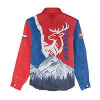 Slovakia – Red Blue Deer and Mountain Design Women Casual Shirt with National Symbols
