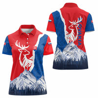 Slovakia – Red Blue Deer and Mountain Design Women Polo Shirt with National Symbols