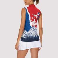 Slovakia – Red Blue Deer and Mountain Design Women Sleeveless Polo Shirt with National Symbols