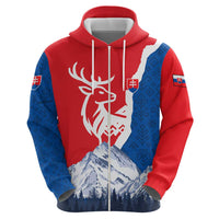 Slovakia – Red Blue Deer and Mountain Design Zip Hoodie with National Symbols
