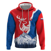 Slovakia – Red Blue Deer and Mountain Design Zip Hoodie with National Symbols