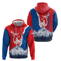 Slovakia – Red Blue Deer and Mountain Design Zip Hoodie with National Symbols