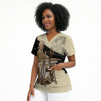 Harriet Powers Celestial Mystery Scrub Top Vintage Line Art - African American Folk Quilt Pattern