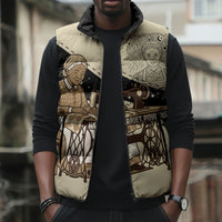 Harriet Powers Celestial Mystery Sleeveless Puffer Jacket Vintage Line Art - African American Folk Quilt Pattern