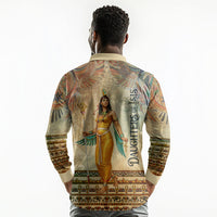 Daughters Of Isis Long Sleeve Polo Shirt Eye Of Horus Ancient Egyptian Goddess - Vintage Parchment Art
