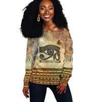 Daughters Of Isis Off Shoulder Sweater Eye Of Horus Ancient Egyptian Goddess - Vintage Parchment Art