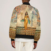 Daughters Of Isis Sleeve Zip Bomber Jacket Eye Of Horus Ancient Egyptian Goddess - Vintage Parchment Art