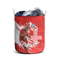 Personalized Switzerland Football Alpine Goat Laundry Basket Swiss Flag Snow Mountain - Soccer Mascot