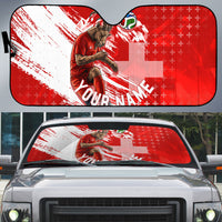 Personalized Switzerland Football Alpine Goat Auto Sun Shade Swiss Flag Snow Mountain - Soccer Mascot
