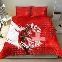 Personalized Switzerland Football Alpine Goat Bedding Set Swiss Flag Snow Mountain - Soccer Mascot
