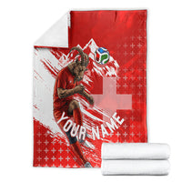 Personalized Switzerland Football Alpine Goat Blanket Swiss Flag Snow Mountain - Soccer Mascot