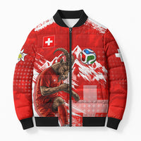 Personalized Switzerland Football Alpine Goat Bomber Puffer Jacket Swiss Flag Snow Mountain - Soccer Mascot