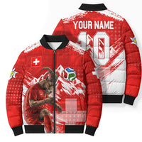 Personalized Switzerland Football Alpine Goat Bomber Puffer Jacket Swiss Flag Snow Mountain - Soccer Mascot