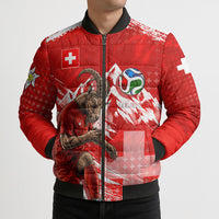 Personalized Switzerland Football Alpine Goat Bomber Puffer Jacket Swiss Flag Snow Mountain - Soccer Mascot