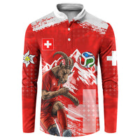 Personalized Switzerland Football Alpine Goat Button Sweatshirt Swiss Flag Snow Mountain - Soccer Mascot