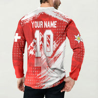 Personalized Switzerland Football Alpine Goat Button Sweatshirt Swiss Flag Snow Mountain - Soccer Mascot