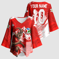 Personalized Switzerland Football Alpine Goat Kimono Sleeve Blouse Swiss Flag Snow Mountain - Soccer Mascot