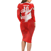 Personalized Switzerland Football Alpine Goat Long Sleeve Bodycon Dress Swiss Flag Snow Mountain - Soccer Mascot