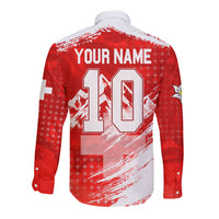 Personalized Switzerland Football Alpine Goat Long Sleeve Button Shirt Swiss Flag Snow Mountain - Soccer Mascot